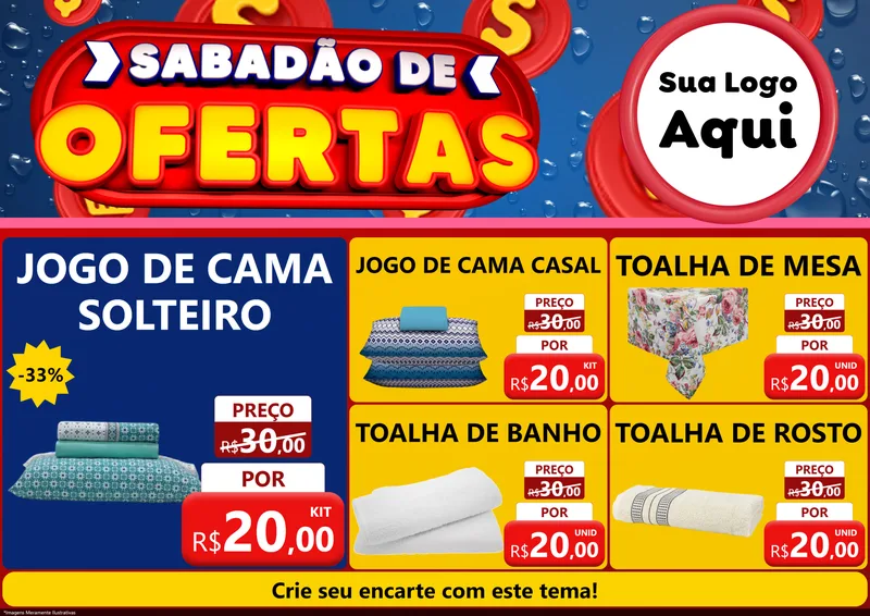 Modelo de Encarte para Encarte A4 Horizontal com o tema Sabadão de Ofertas para Cama, Mesa e Banho