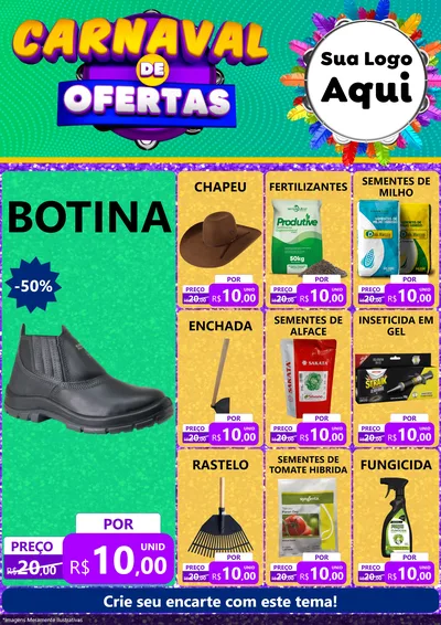 Modelo de Encarte para Encarte A4 Vertical com o tema Carnaval de Ofertas para Agropecuária