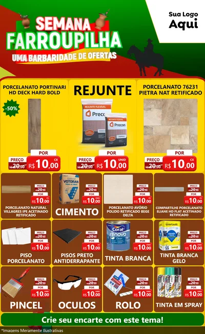 Modelo de Encarte para Encarte Grande com o tema Semana Farroupilha - Uma Barbaridade de Ofertas para Pisos e revestimentos
