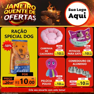 Modelo de Rede Social para Feed Facebook com o tema Janeiro Quente de Ofertas para Pet Shop