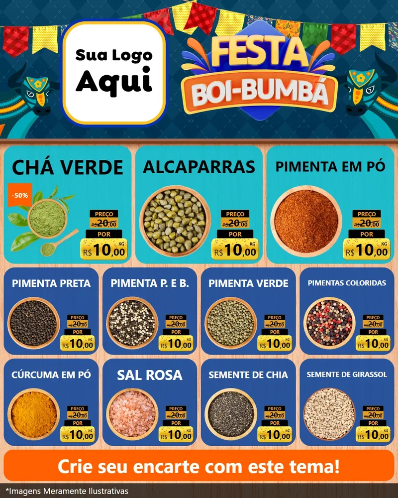 Modelo de Rede Social para Feed Instagram com o tema Festa Boi Bumbá para Produtos Naturais