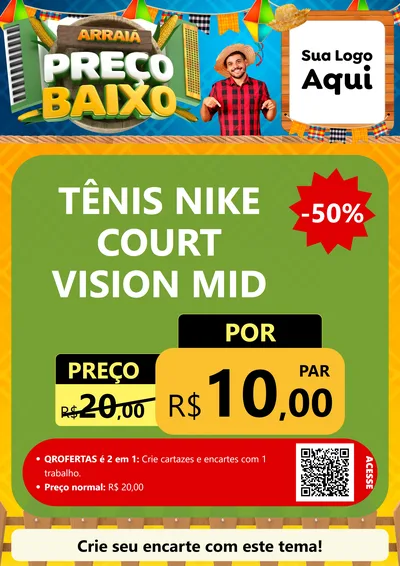Modelo de Cartaz para Cartaz A4 Vertical com o tema Arraiá de Preço Baixo - Junina para Calçados