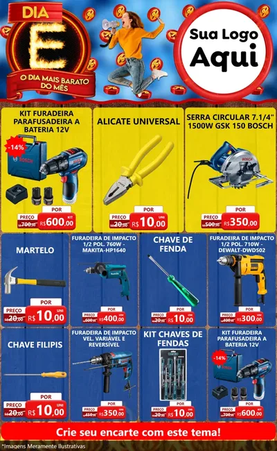 Modelo de Encarte para Encarte Grande com o tema Dia E - O Dia Mais Barato Do Mês para Maquinas e Ferramentas