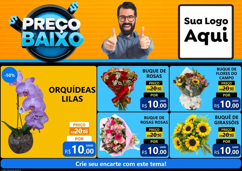 Modelo de Encarte para Encarte A4 Horizontal com o tema Preço Baixo para Floricultura e jardim