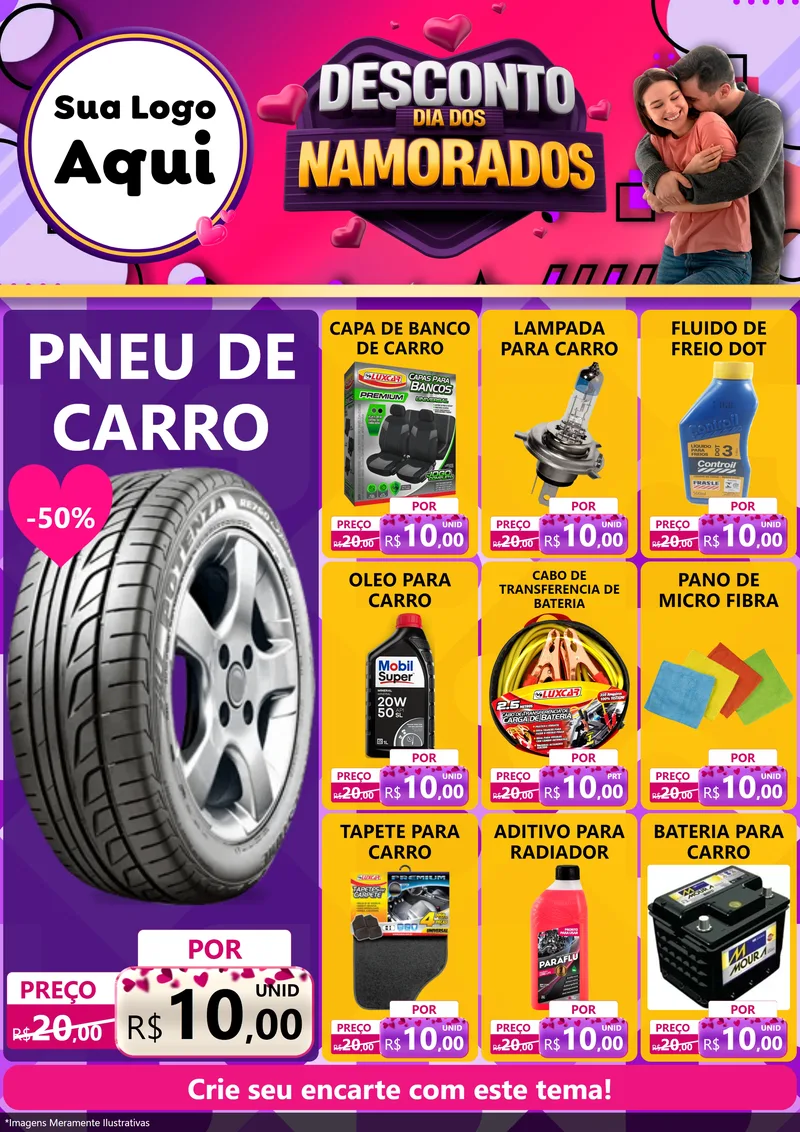 Modelo de Encarte para Encarte A4 Vertical com o tema Desconto Dia dos Namorados para Auto peças