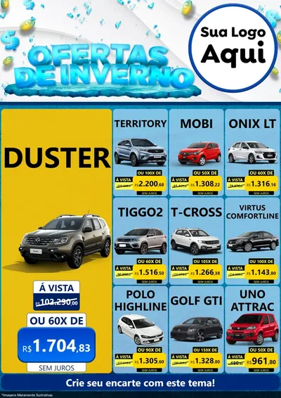 Modelo de Encarte para Encarte A4 Vertical com o tema Ofertas de Inverno para Concessionaria de Carros