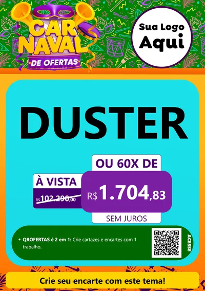 Modelo de Cartaz para Cartaz A4 Vertical com o tema Carnaval de Ofertas para Concessionaria de Carros