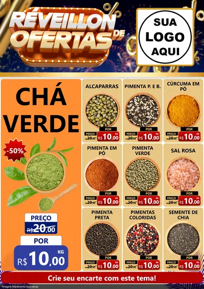 Modelo de Encarte para Encarte A4 Vertical com o tema Réveillon de Ofertas para Produtos Naturais
