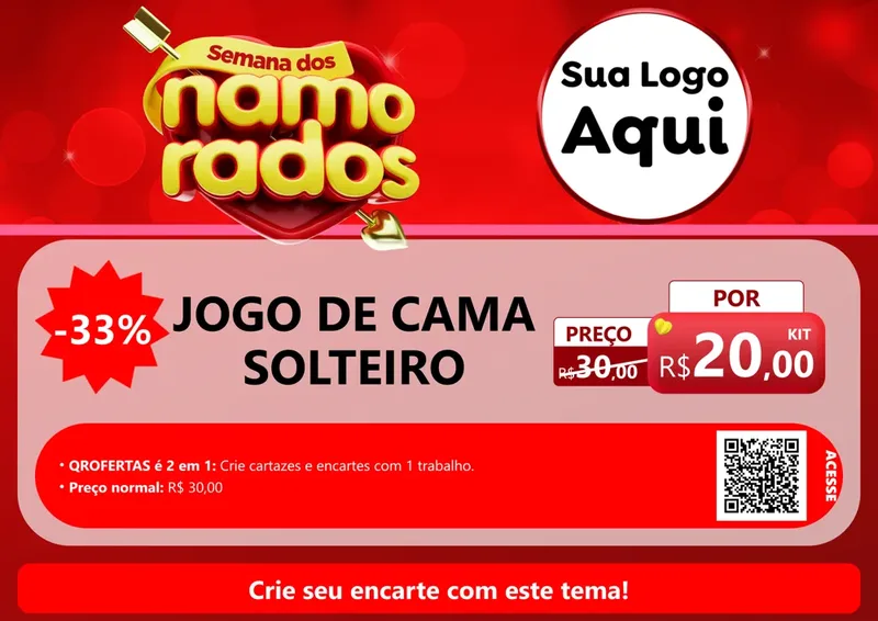 Modelo de Cartaz para Cartaz A4 Horizontal com o tema Semana dos namorados para Cama, Mesa e Banho