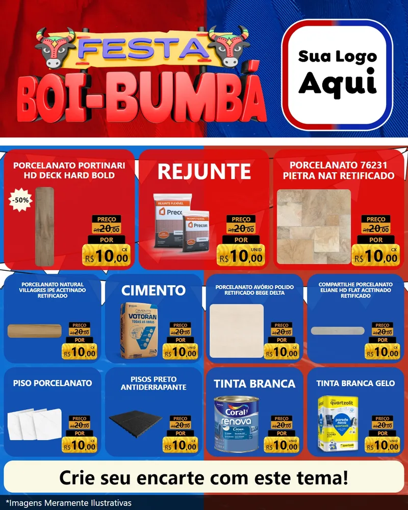 Modelo de Rede Social para Feed Instagram com o tema Festa Boi Bumbá para Pisos e revestimentos