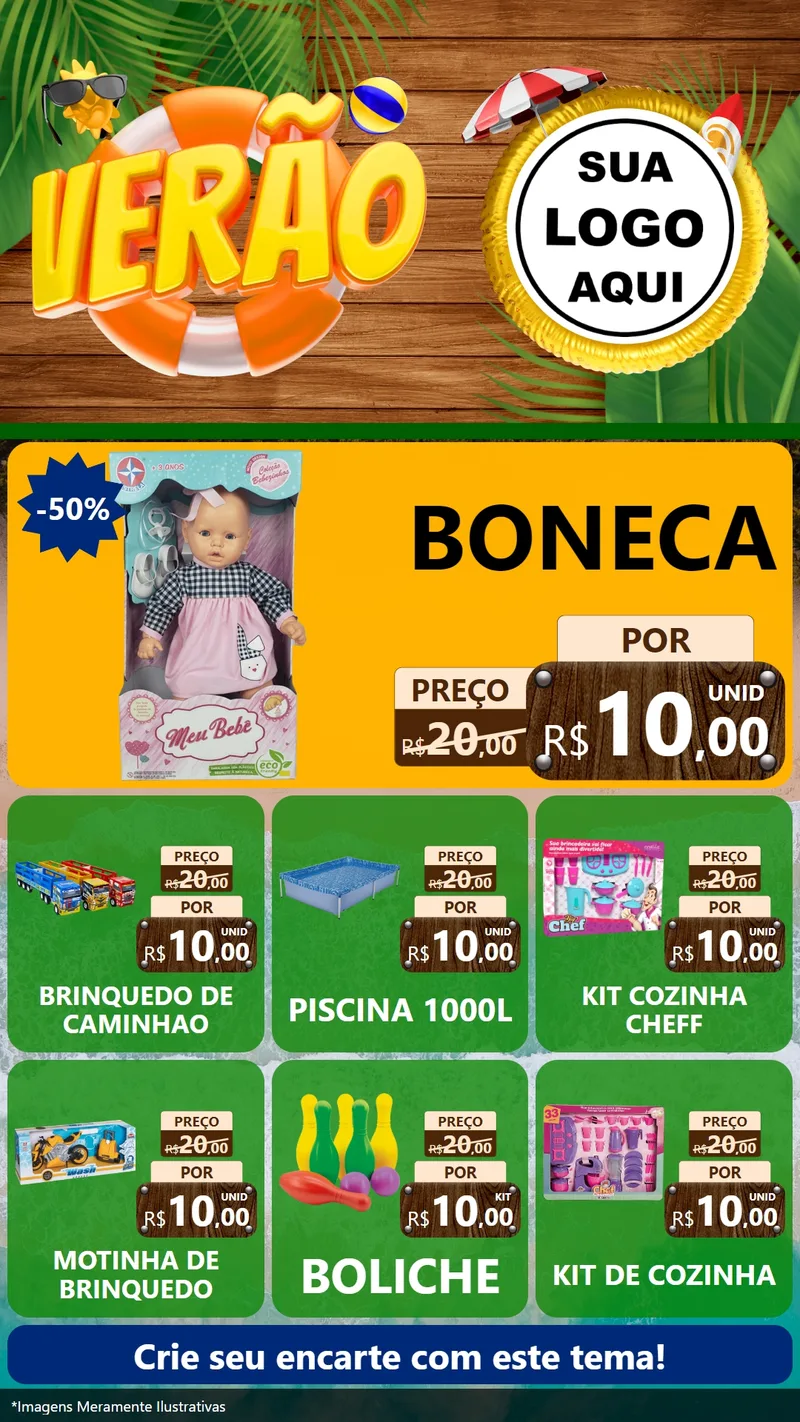 Modelo de Rede Social para Stories com o tema Verão para Brinquedos
