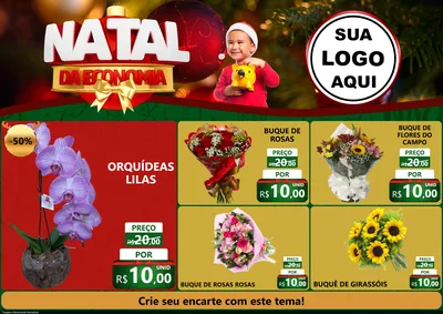 Modelo de Encarte para Encarte A4 Horizontal com o tema Natal da Economia para Floricultura e jardim
