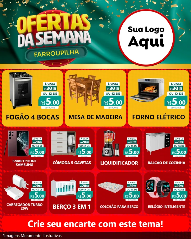 Modelo de Rede Social para Feed Instagram com o tema Ofertas da Semana Farroupilha para Móveis e Eletro