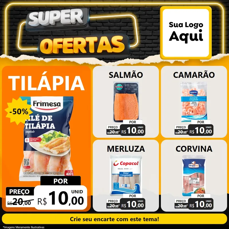 Modelo de Rede Social para Feed Facebook com o tema Super Ofertas para Peixaria