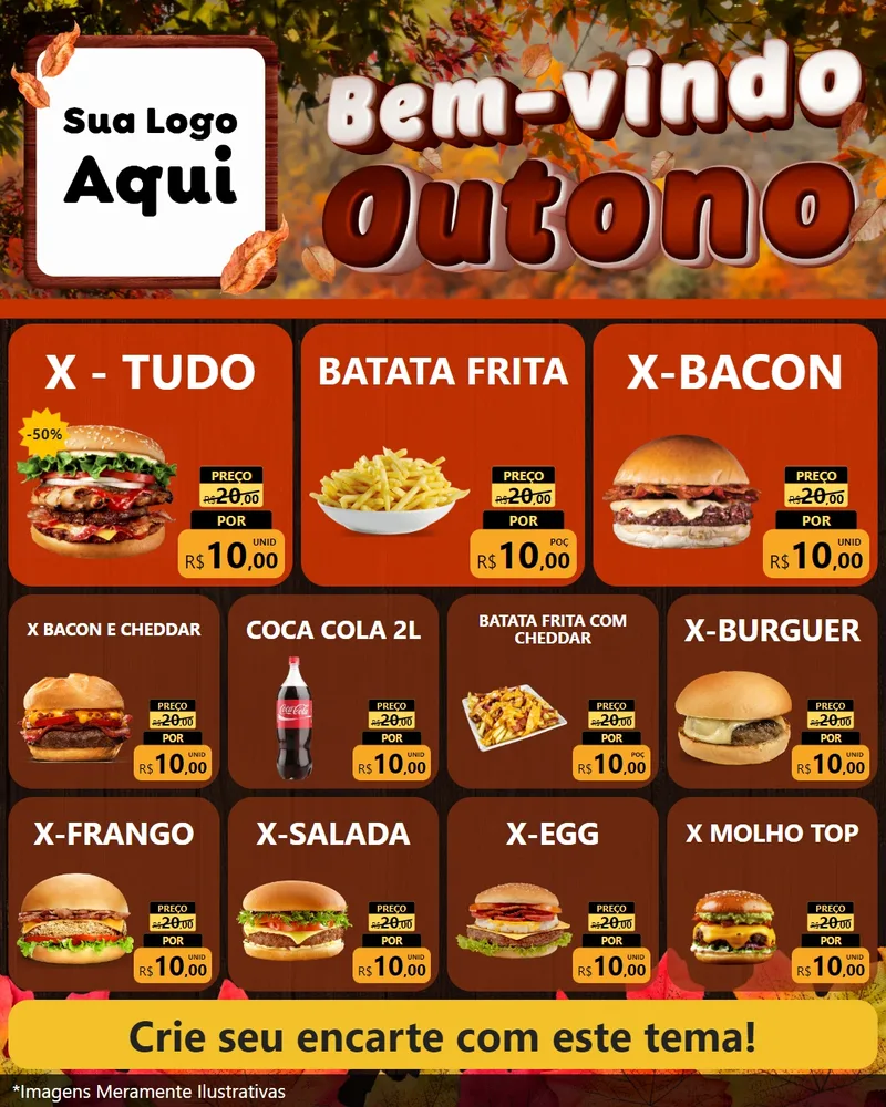 Modelo de Rede Social para Feed Instagram com o tema Bem-vindo Outono para Hamburgueria