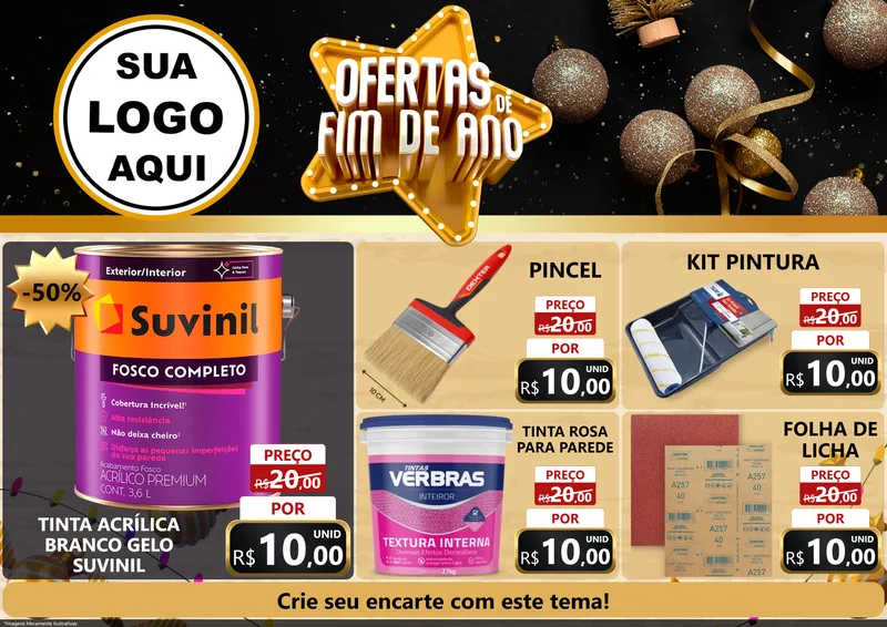 Modelo de Encarte para Encarte A4 Horizontal com o tema Ofertas de Fim de Ano para Tintas e Ferramentas