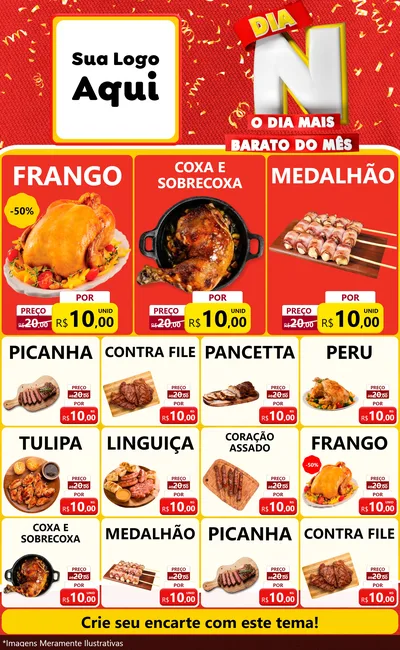 Modelo de Encarte para Encarte Grande com o tema Dia N o Dia Mais Barato do Mês para Assados