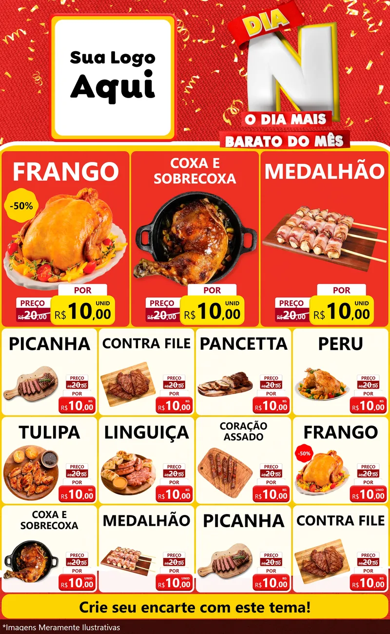 Modelo de Encarte para Encarte Grande com o tema Dia N o Dia Mais Barato do Mês para Assados