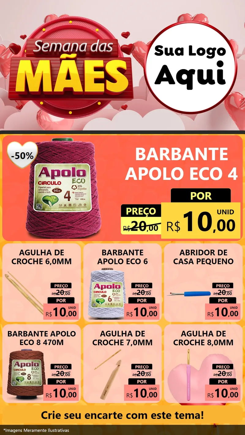 Modelo de Rede Social para Stories com o tema Semana das Mães para Armarinho e Aviamentos