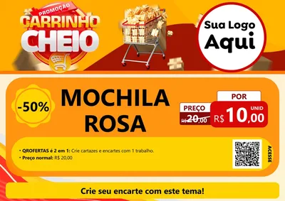 Modelo de Cartaz para Cartaz A4 Horizontal com o tema Promoção carrinho cheio para Papelaria