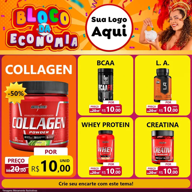 Modelo de Rede Social para Feed Facebook com o tema Bloco da Economia para Suplementos alimentares