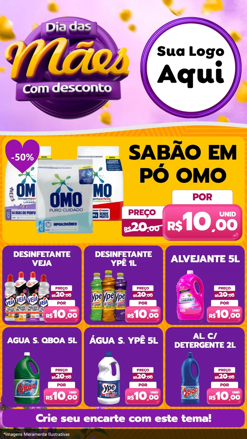 Modelo de Rede Social para Stories com o tema Dia das Mães com Desconto para Produtos de Limpeza