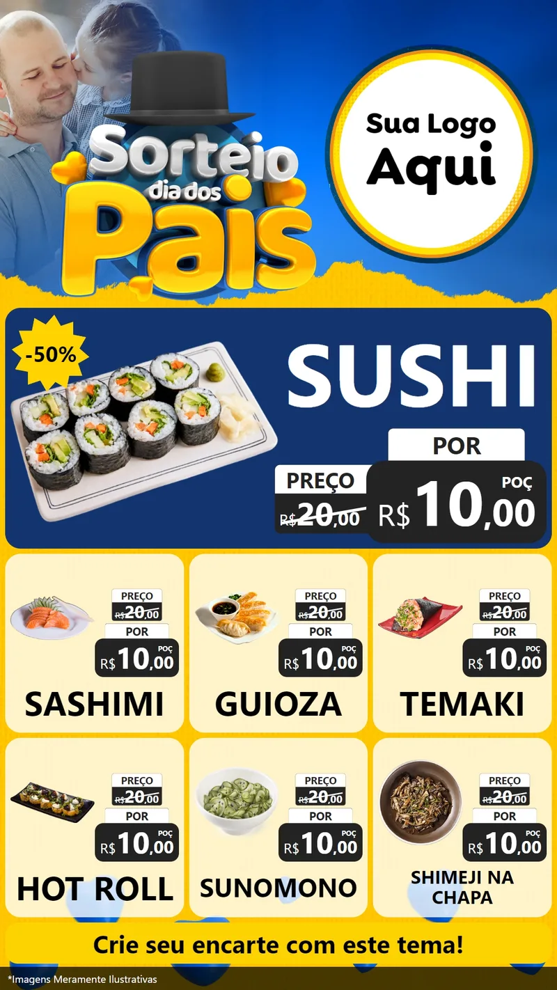 Modelo de Rede Social para Stories com o tema Sorteio Dia Dos Pais para Comida japonesa