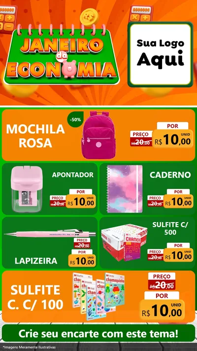 Modelo de TV para TV Vertical com o tema Janeiro da Economia para Papelaria