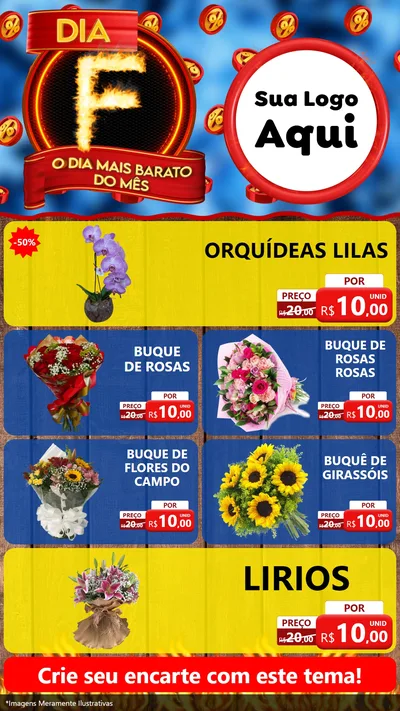 Modelo de TV para TV Vertical com o tema Dia F - O Dia Mais Barato Do Mês para Floricultura e jardim