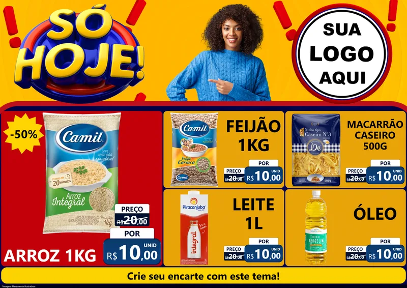 Modelo de Encarte para Encarte A4 Horizontal com o tema Só Hoje! para Supermercado