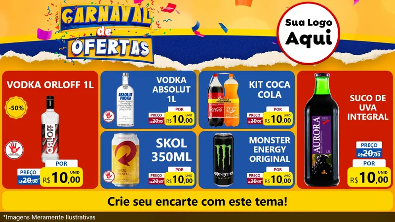 Modelo de TV para TV Horizontal com o tema Carnaval de Ofertas para Distribuidora de bebidas