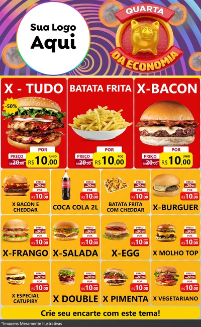 Modelo de Encarte para Encarte Grande com o tema Quarta da Economia para Hamburgueria