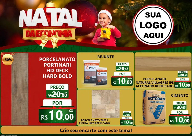 Modelo de Encarte para Encarte A4 Horizontal com o tema Natal da Economia para Pisos e revestimentos