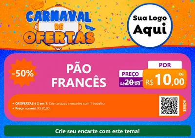 Modelo de Cartaz para Cartaz A4 Horizontal com o tema Carnaval de Ofertas para Padaria