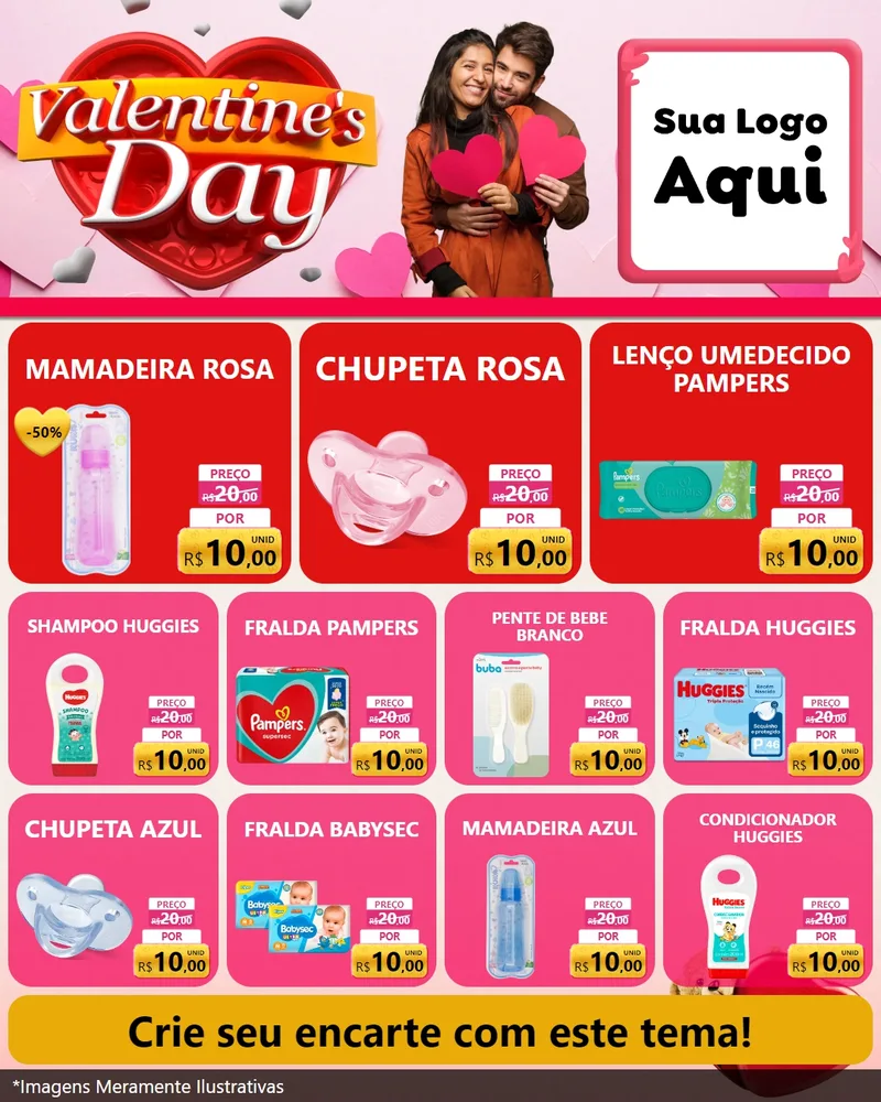 Modelo de Rede Social para Feed Instagram com o tema Valentine's Day para Bebês