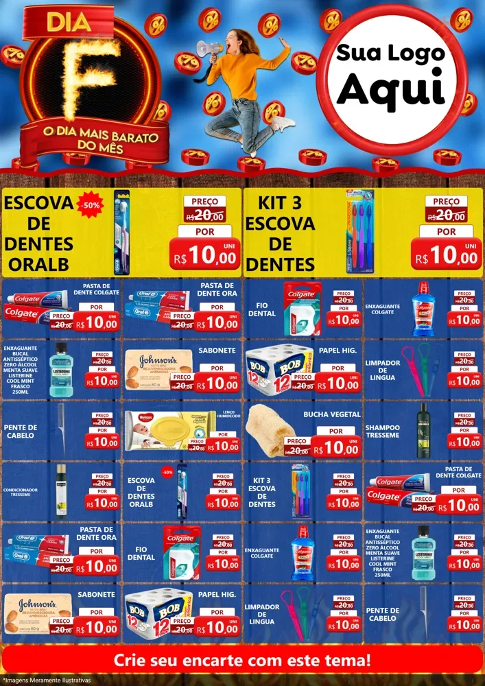 Modelo de Encarte para Encarte A4 Vertical com o tema Dia F - O Dia Mais Barato Do Mês para Higiene Pessoal