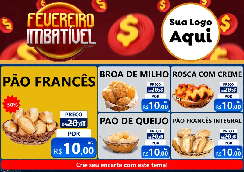 Modelo de Encarte para Encarte A4 Horizontal com o tema Fevereiro Imbatível para Padaria