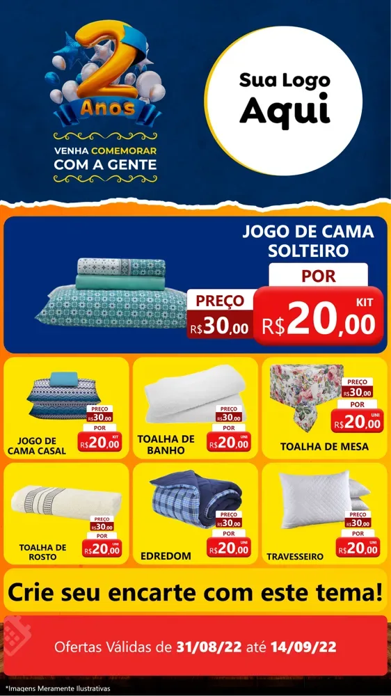 Modelo de Rede Social para Stories com o tema Aniversário de 2 anos para Cama, Mesa e Banho