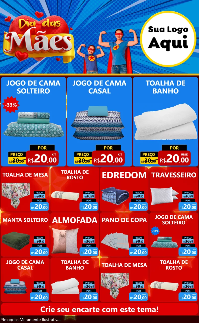 Modelo de Encarte para Encarte Grande com o tema Dia das Mães para Cama, Mesa e Banho