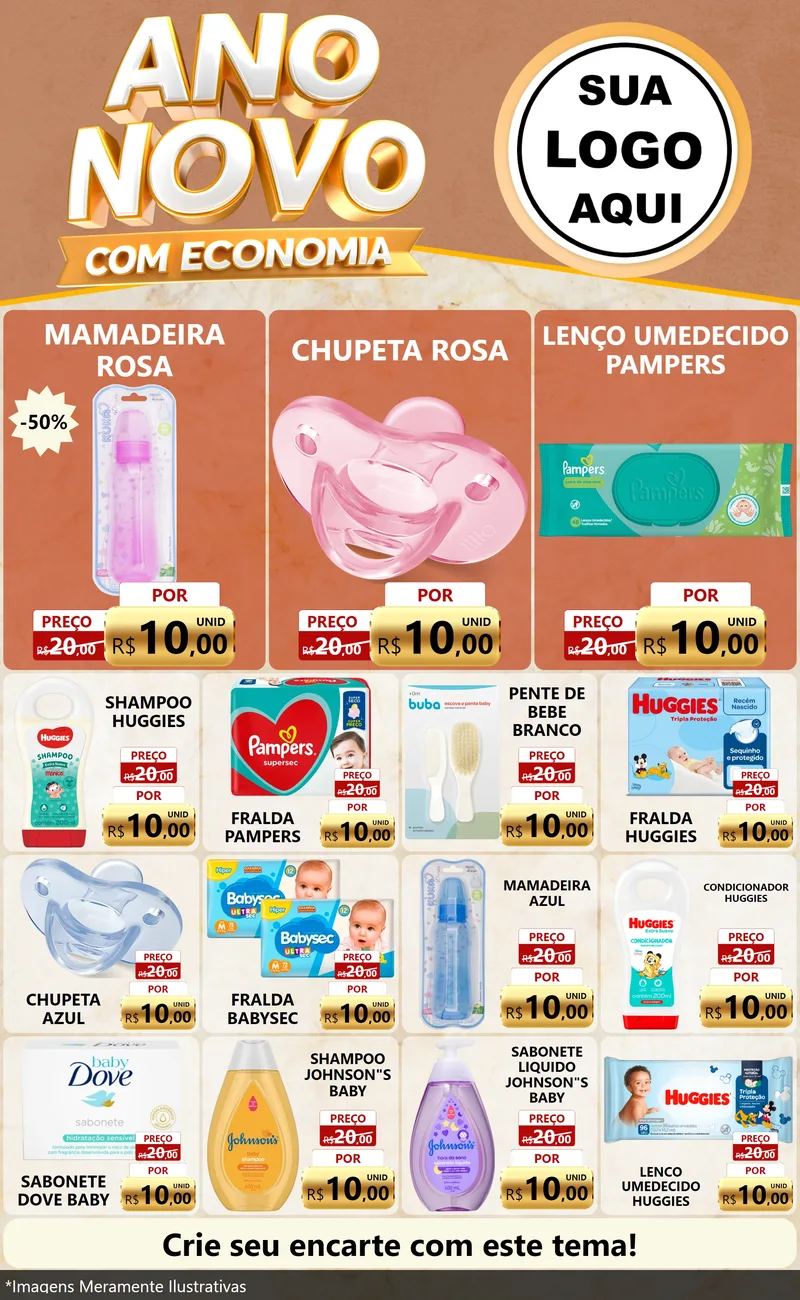 Modelo de Encarte para Encarte Grande com o tema Ano Novo Com Economia para Bebês
