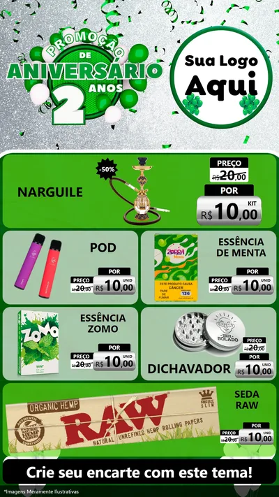 Modelo de TV para TV Vertical com o tema Promoção de Aniversário - 2 Anos para Tabacaria