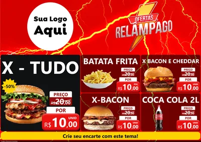 Modelo de Encarte para Encarte A4 Horizontal com o tema Ofertas Relâmpago para Hamburgueria