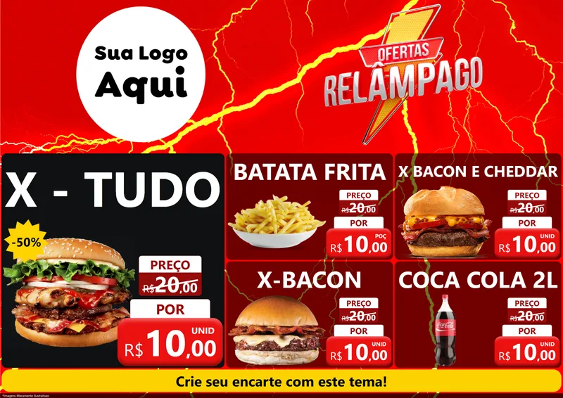 Modelo de Encarte para Encarte A4 Horizontal com o tema Ofertas Relâmpago para Hamburgueria