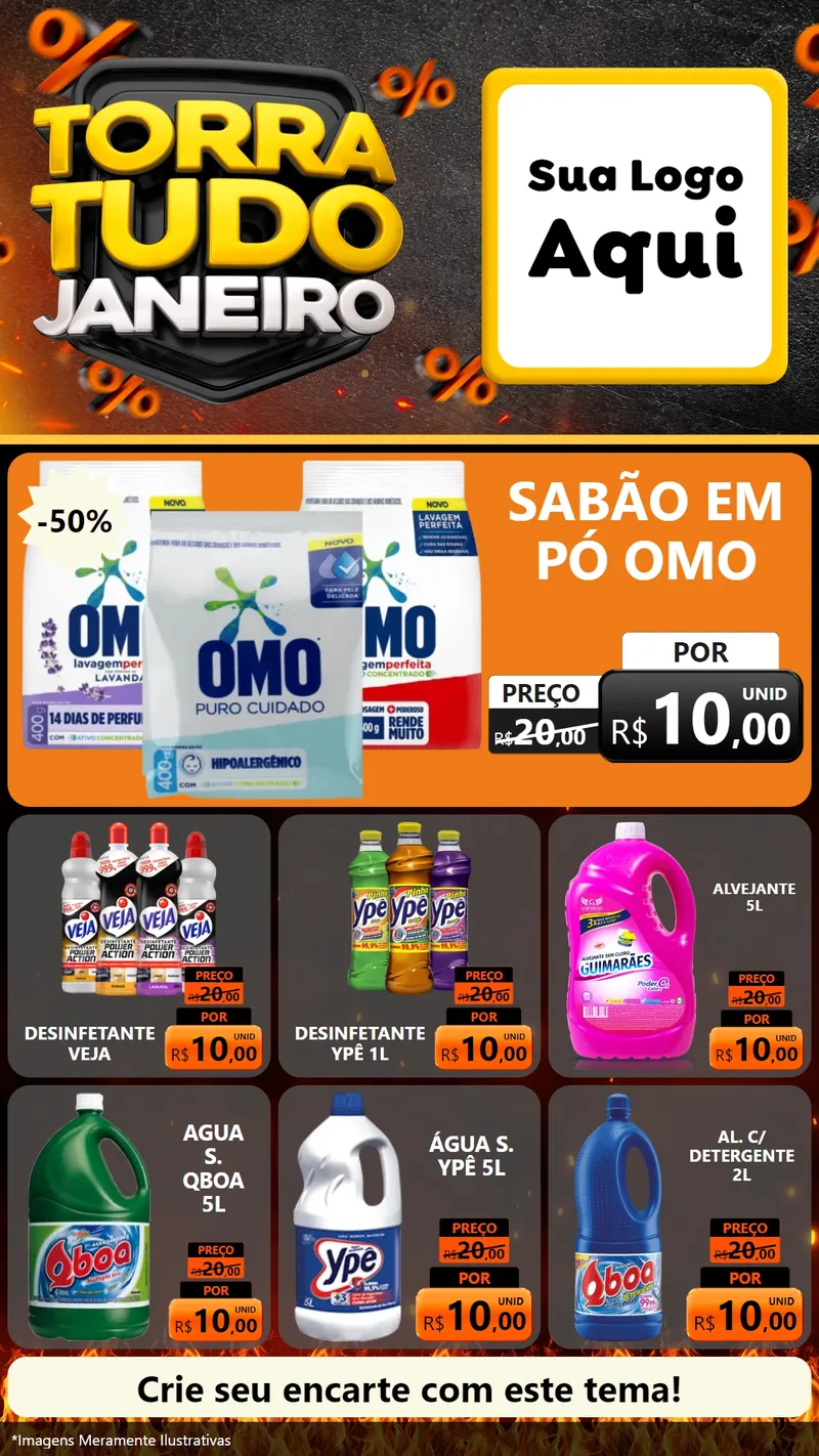 Modelo de Rede Social para Stories com o tema Torra Tudo Janeiro para Produtos de Limpeza