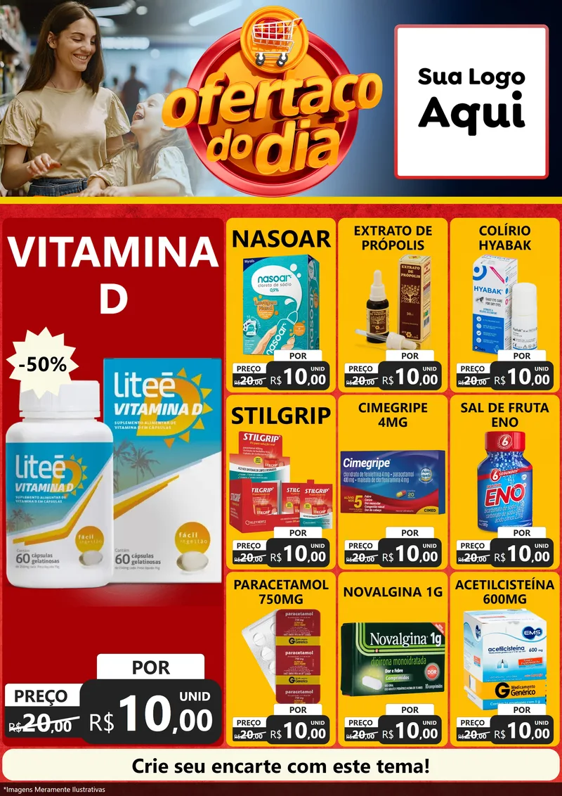Modelo de Encarte para Encarte A4 Vertical com o tema Ofertaço Do Dia para Farmácia