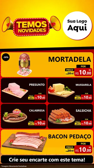 Modelo de TV para TV Vertical com o tema Temos Novidades para Frios e Laticínios