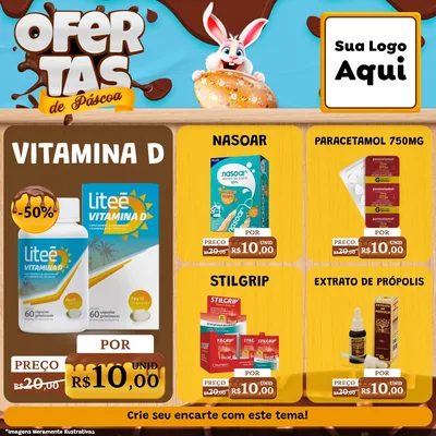 Modelo de Rede Social para Feed Facebook com o tema Ofertas de Páscoa para Farmácia