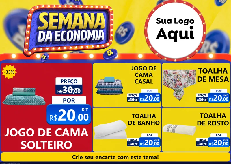 Modelo de Encarte para Encarte A4 Horizontal com o tema Semana da Economia para Cama, Mesa e Banho