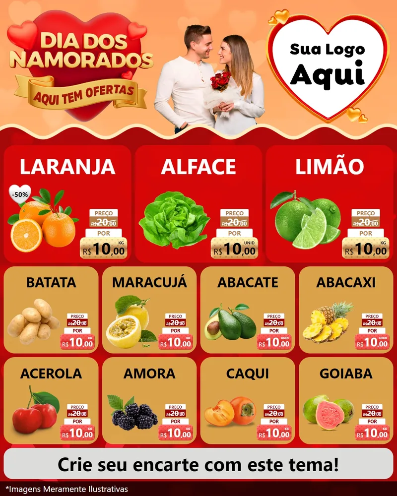 Modelo de Rede Social para Feed Instagram com o tema Dia dos Namorados - Aqui Tem Ofertas para Hortifrúti