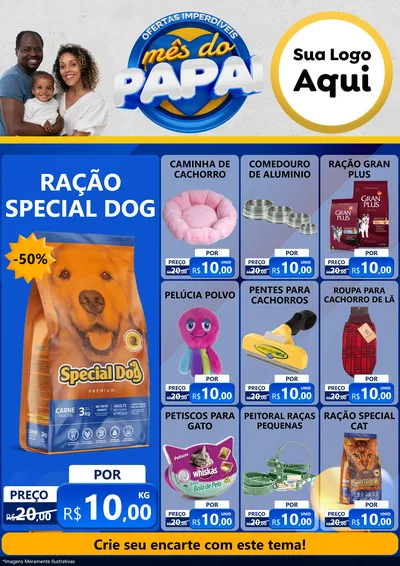Modelo de Encarte para Encarte A4 Vertical com o tema Ofertas Imperdíveis Mês Do Papai para Pet Shop